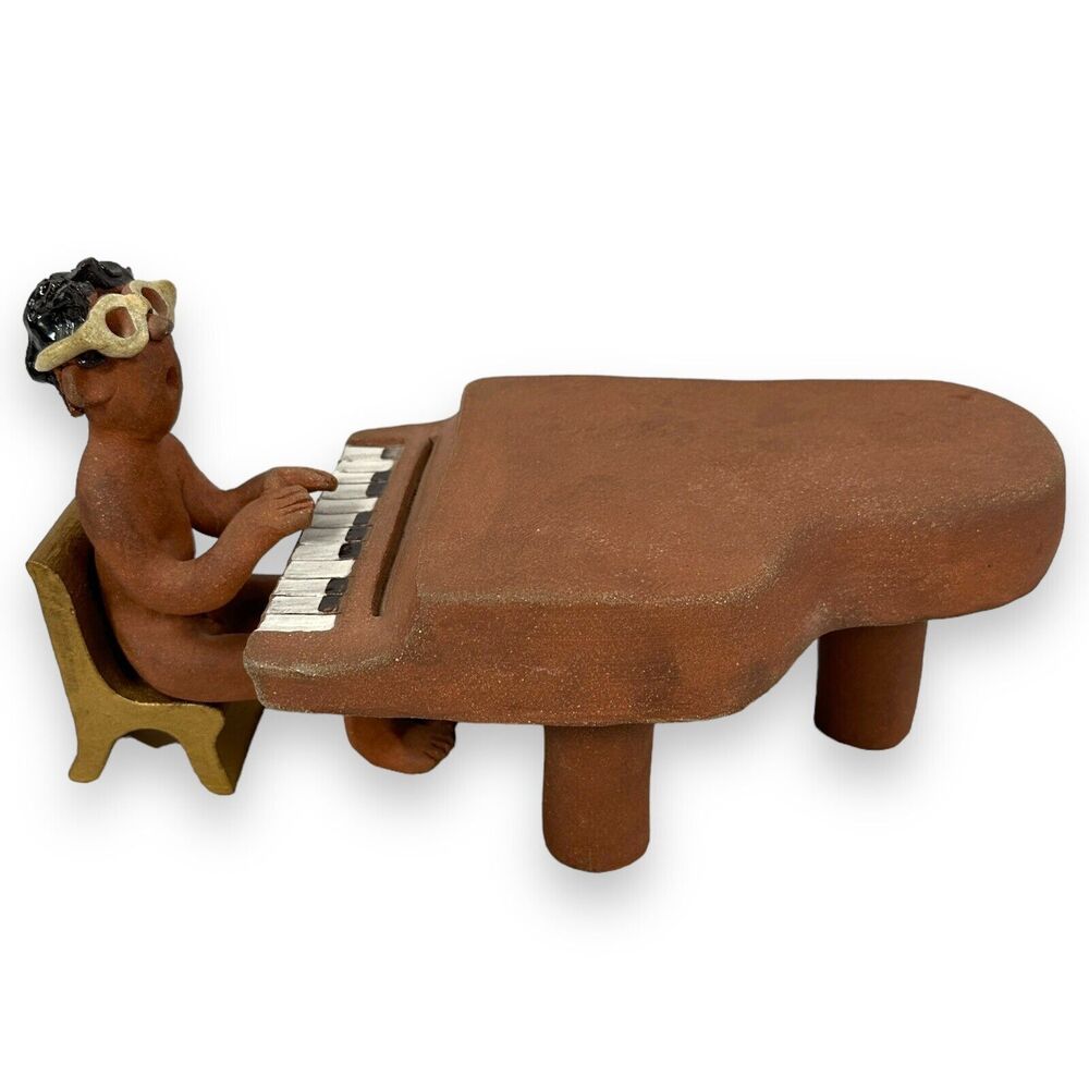 Vintage Rizzo Hollis ME Clay Sculpture 1970s Nude Guy Glasses Piano Player‎ Art